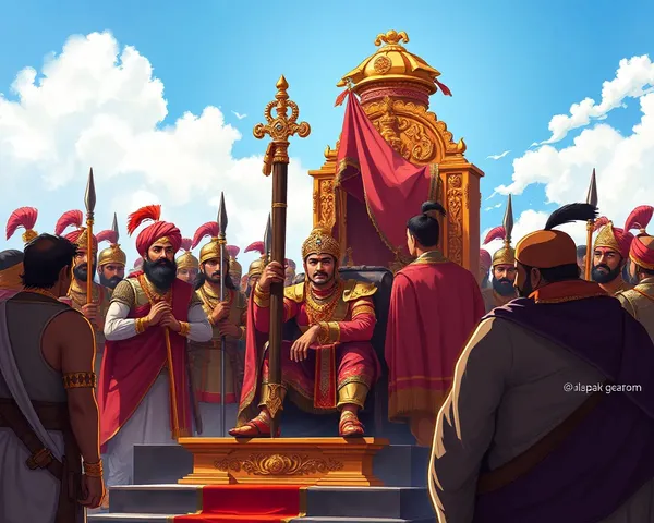 Shivaji's coronation ceremony in bright blue PNG background setting.