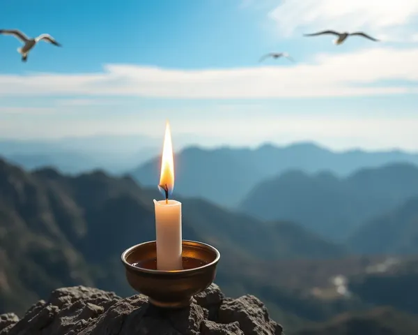 Shradhanjali Candle on Mountain Peak with Stunning View and Birds