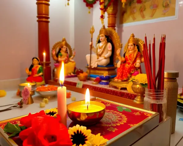 Shradhanjali Candle on Puja Platform with Idols and Incense Sticks