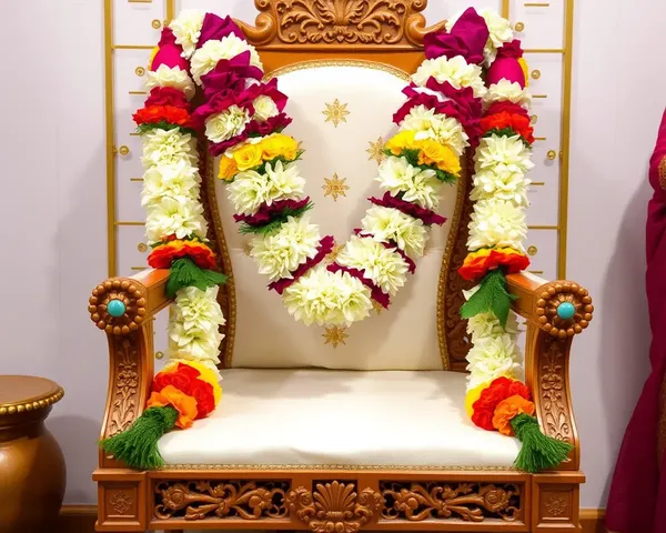 Shradhanjali Flower Garland on Traditional Indian Wedding Chair PNG