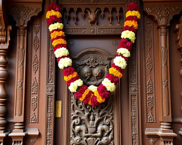 Shradhanjali Flower Garland on Traditional Indian Wedding Door PNG