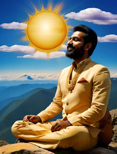 Shyam Ji on Mountaintop with Wispy Clouds