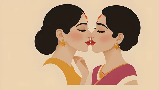 Simple Radha Krishna Kiss in Minimalist Style