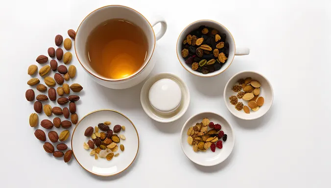 Simple Tea Cup with Nuts and Dried Fruit