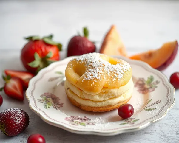 Single Biskut with Fresh Fruit and Powdered Sugar on Decorative Plate
