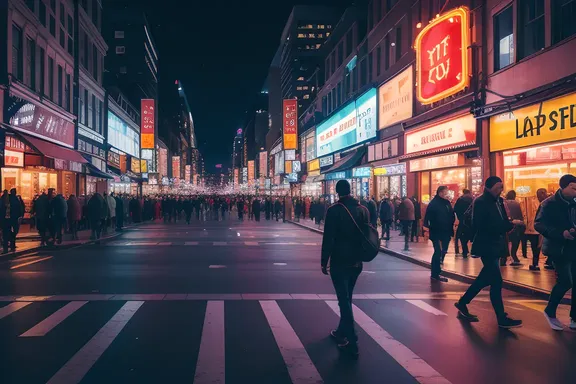 Single Person Zoned Out in Busy City Street with Zzzzz