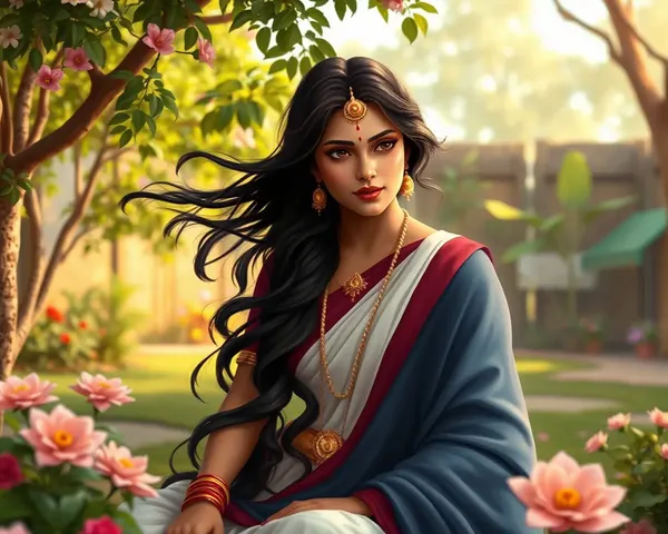 Sita in Ramayan Book's Beautiful Garden Scene