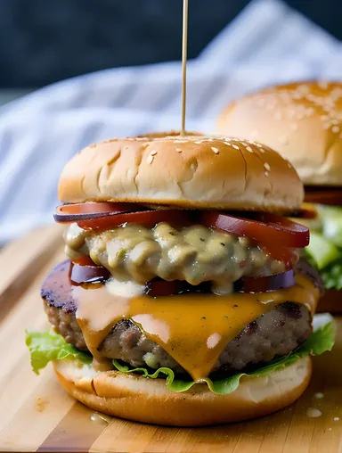 Sizzling Hot Grill with Juicy Burger Patty and Melted Cheese