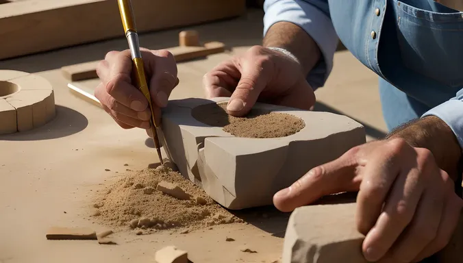 Skilled Artisan's Hands Craft Intricate Stone Carving Patterns