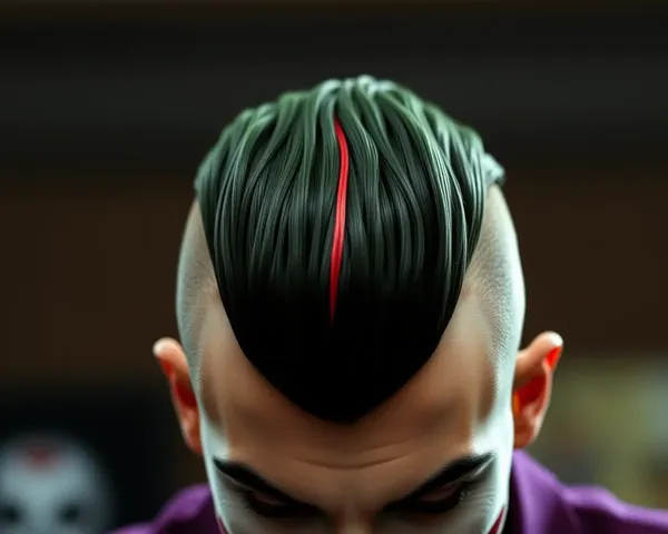 Sleek Black Pompadour with Red Stripe in Joker's Hair