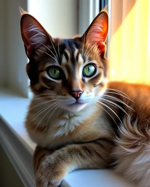 Sleek Cat Lounges in Sunbeam on Windowsill