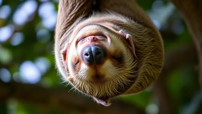 Sloth Sleeps Upside Down with Gentle Smile Zzzzz
