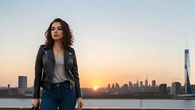 Smoking Girl Pic: Sunset Cityscape Glamour