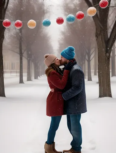 Snowy Day Kiss with Photo Editor's Winter Wonderland Props