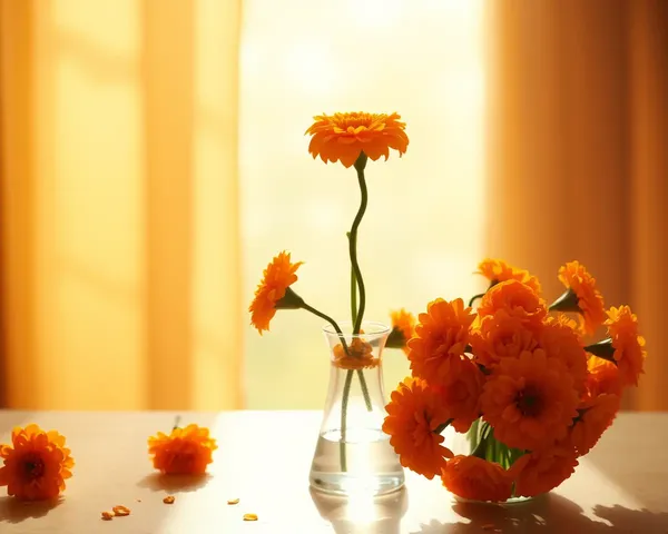 Soft Golden Light Illuminates Gajra and Marigold Vase