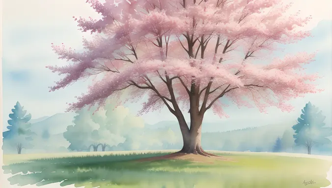 Soft and Dreamy Dicot Tree Watercolor Painting