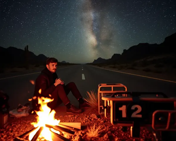 Solo Adventurer's Bonfire Moment on Desert Highway