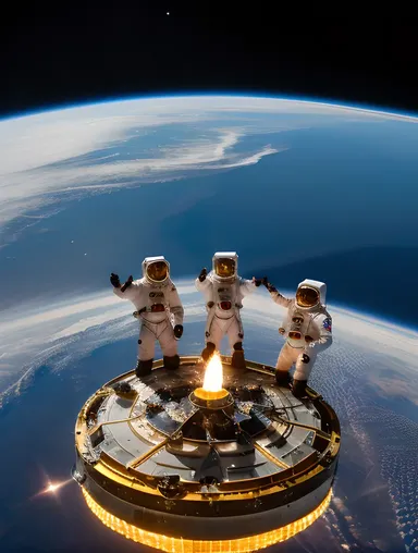Space Suits Monks Performing Ritual Around Crystal Artifact AI Monk Photo: Zero Gravity