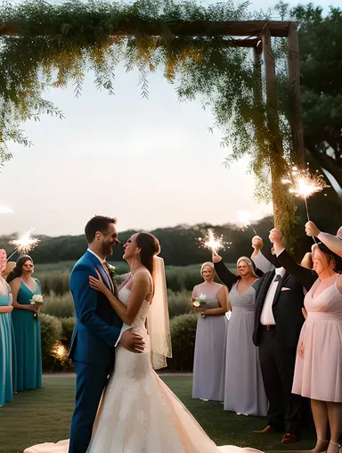 Sparkler-Adorned Wedding Archway with Shimmering Canopy