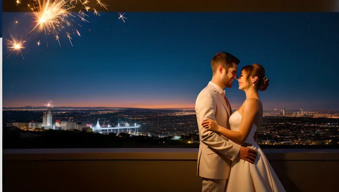 Sparkler Border Enframes Romantic Cityscape