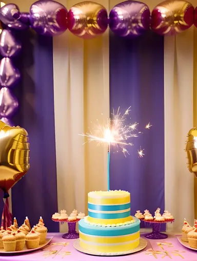 Sparkler-Themed Birthday Party Scene with Balloons and Streamers