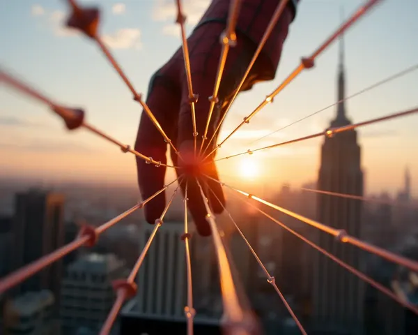 Spider-Man's Web Shooters in Cityscape Sunset