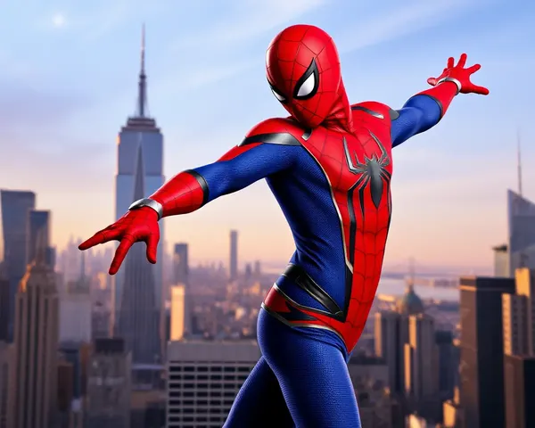 Spider-Man Heroic Pose with Cityscape Background PNG Image