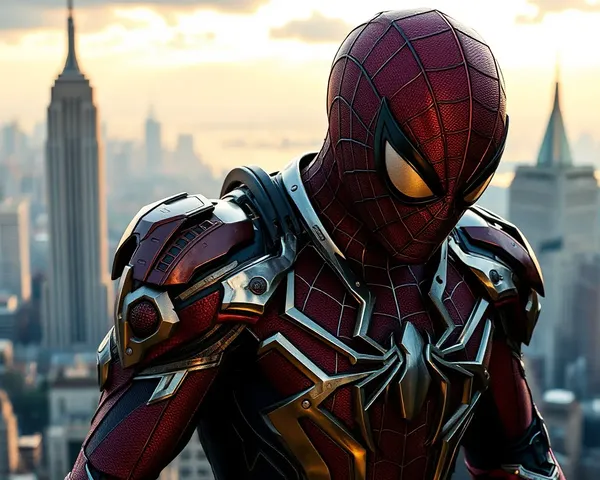 Spider-Man Spider-Armor with Intricate Details and Cityscape PNG