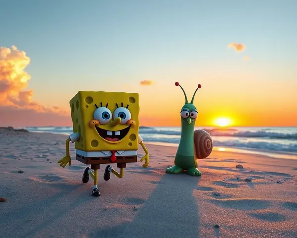 SpongeBob and Gary's Beach Walk with Sunset