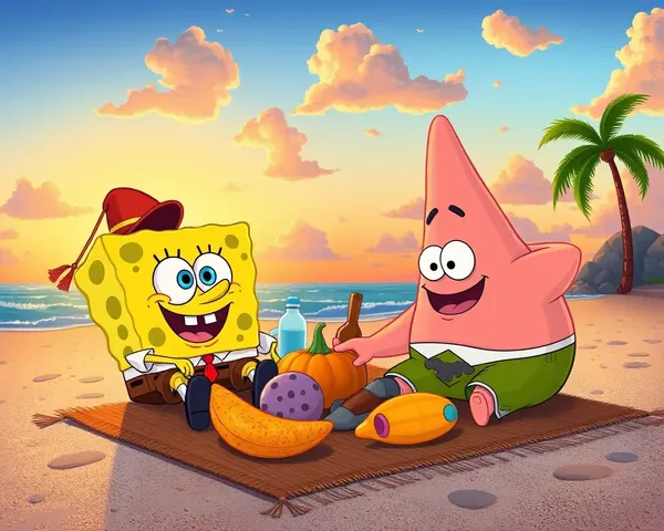 SpongeBob and Patrick's Beach Picnic with Sunset