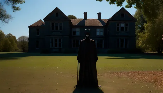 Spooky Ghostly Figure in Abandoned Mansion Shadows