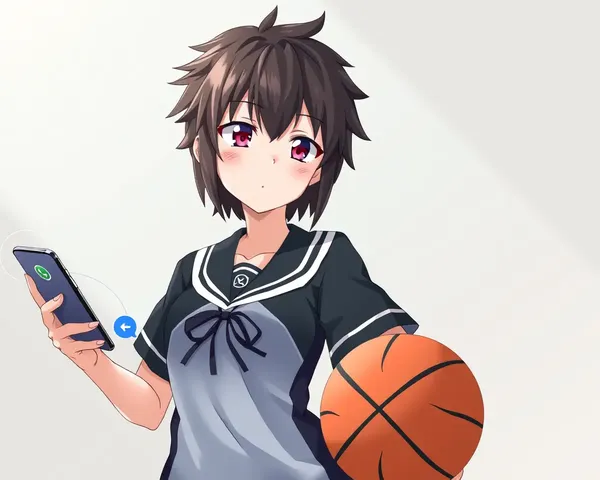 Sporty Anime Girl with Black Hair and Basketball