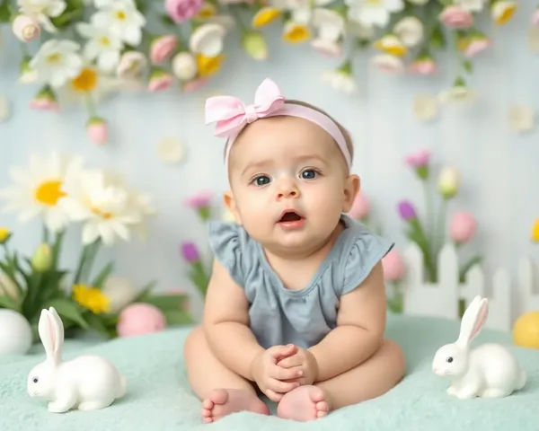 Spring-Inspired Background with Flowers and Bunnies for Baby's Easter