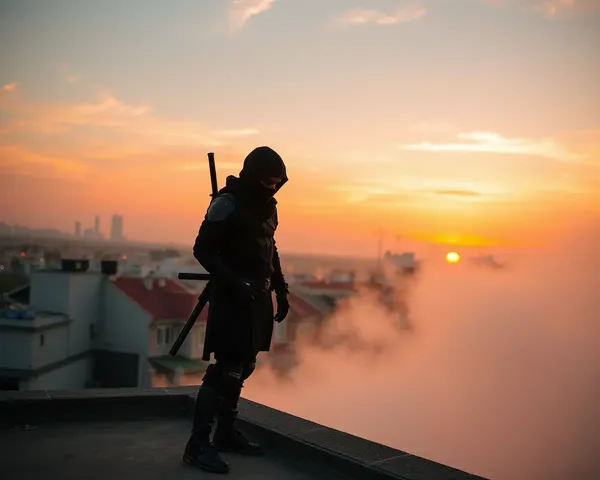 Stealthy Ninja H2R on Rooftop Sunset Cityscape Background