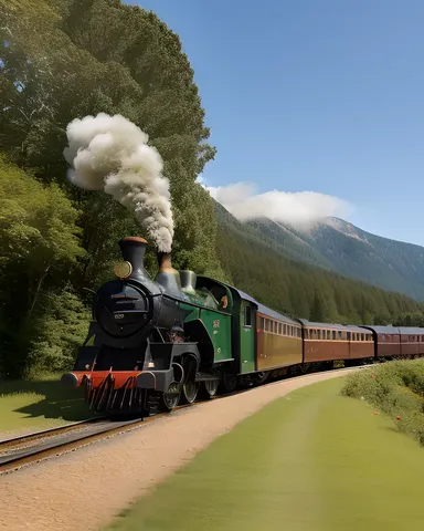 Steam Train Chugs Along Winding Track Through Lush Forest