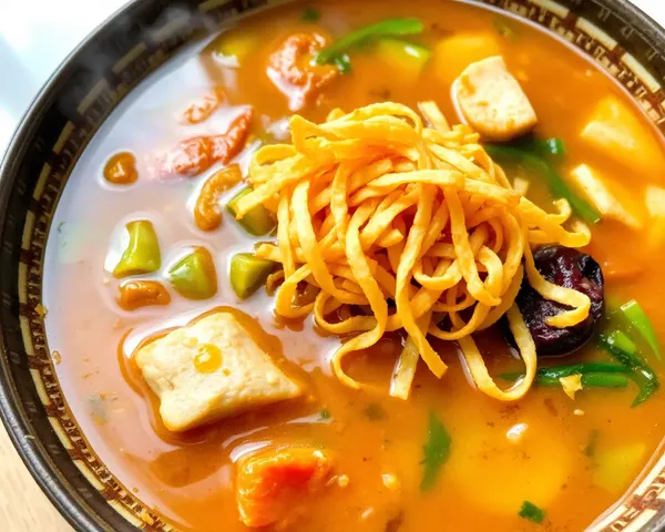 Steaming Bowl of Manchow Soup with Fried Noodles