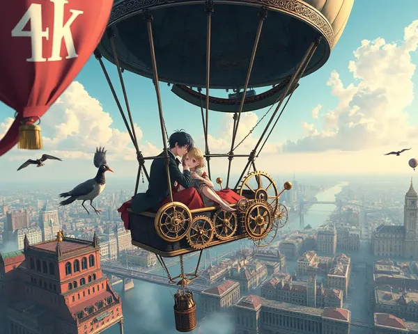 Steampunk Hot Air Balloon Anime Couple 4K Adventure