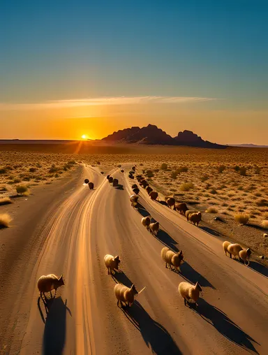Stegosaurus Herd Migrates Across Barren Desert Landscape