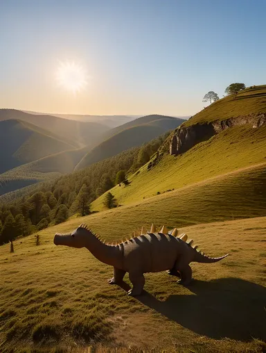 Stegosaurus Stands Proud on Hill with Shining Plates