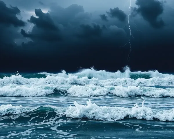Stormy Sea on Dark 8x12 Background with Lightning