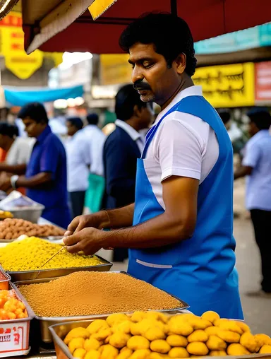 Street Food Vendor Selling Murukku and Snacks at Indian Market