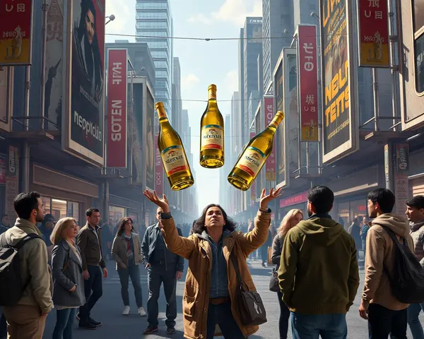 Street Performer Juggles Neopitol Oil Bottles