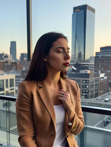 Stressed Businesswoman Smoking in City