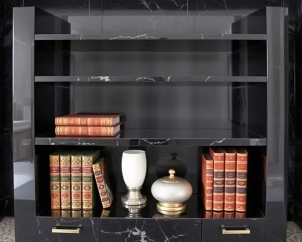 Stunning Black Galaxy Granite Bookshelf with Leather-Bound Books