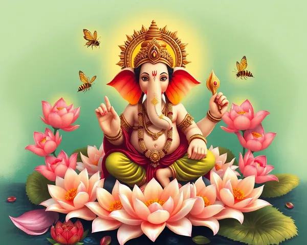 Stunning Ganesha Idol Surrounded by Lotus Flowers and Bees