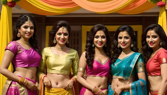 Stunning Indian Bhabhi in Pink and Green Lehenga at Haldi Ceremony