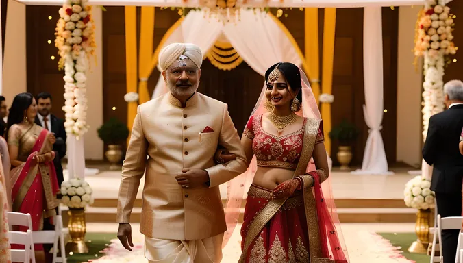 Stunning Indian Bride Walks Down Aisle with Father