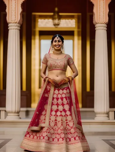 Stunning Indian Bride in Vibrant Orange and Gold Lehenga