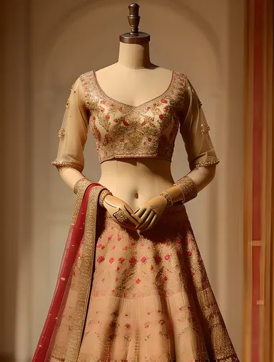 Stunning Lehenga on Mannequin with Focus on Fabric