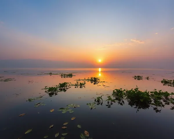 Stunning Shubh Ravivar Sunrise over Serene Lake at Dawn
